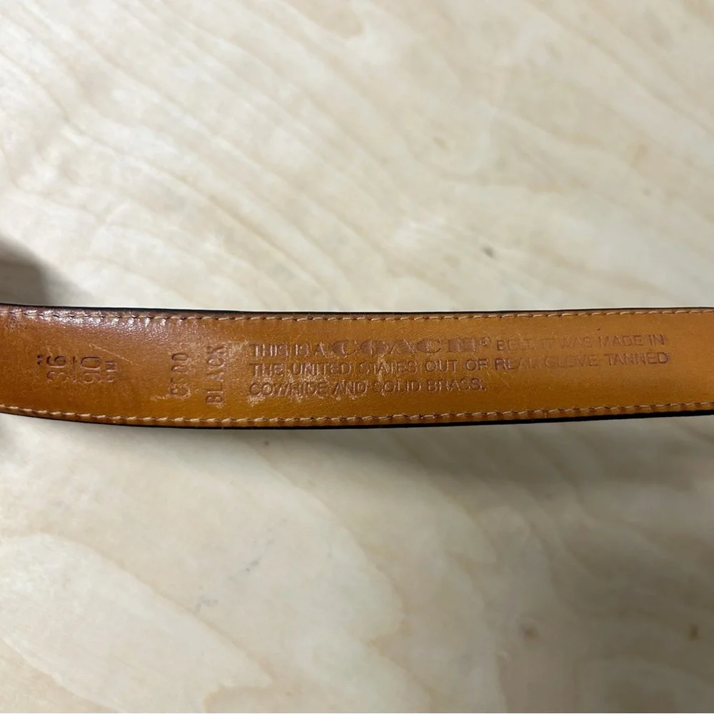 VTG COACH Black/Brown Tanned Cowhide Leather Belt #6600 Brass Buckle Sz 36”/90cm